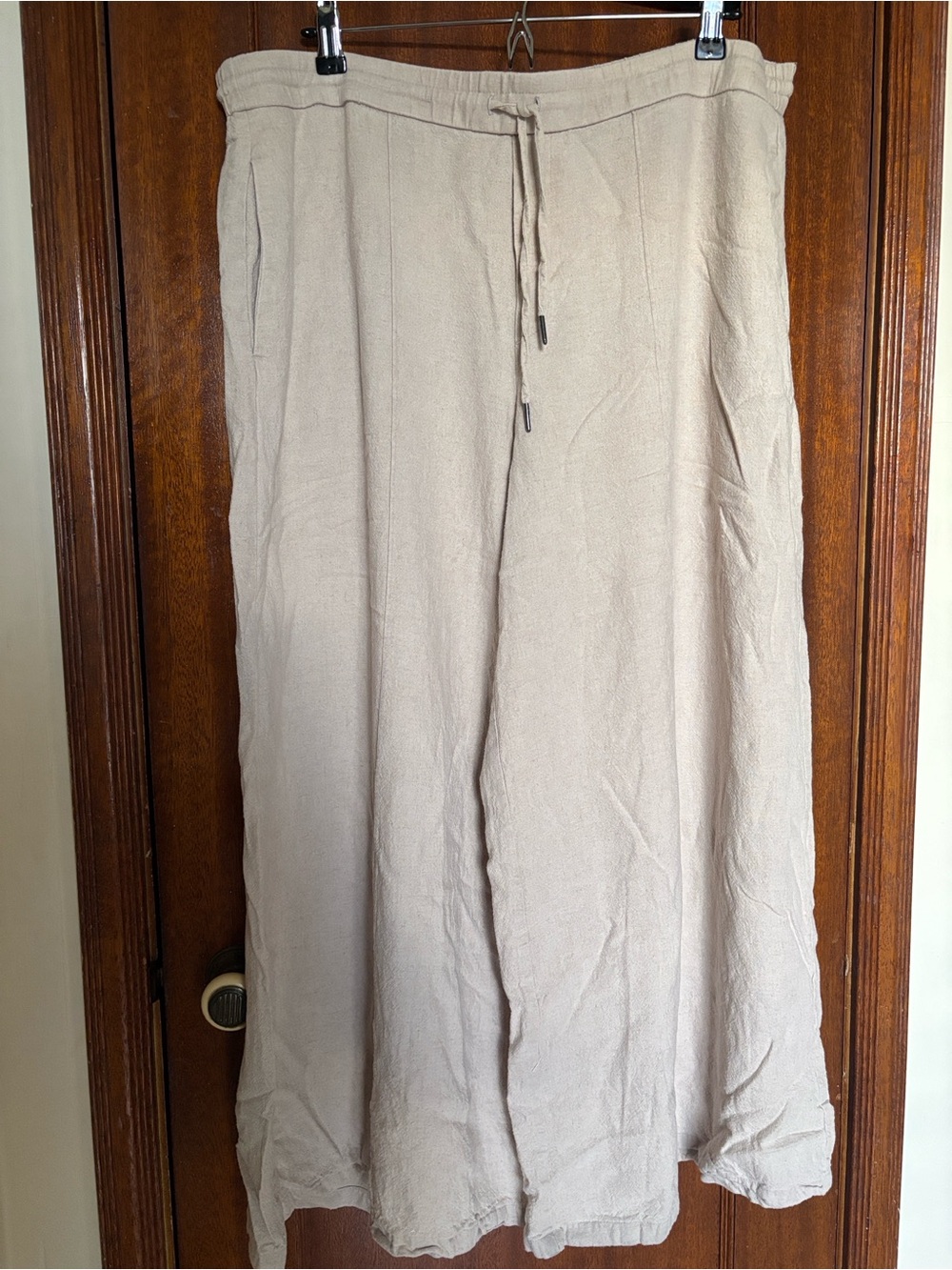 Vera Wang Light Beige Wide Leg Drawstring Pants